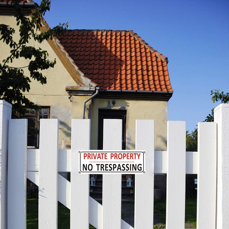 i-CowFun (4 Pack) Metal No Trespassing Signs Private Property, 10" x 3.5" Heavy-duty Aluminum Private Property Keep Out Signs Outdoor, Do Not Trespass, Rust-free, Weather-resistant - Image 2